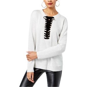 I-N-C Womens Lace-Up Sweatshirt in gray